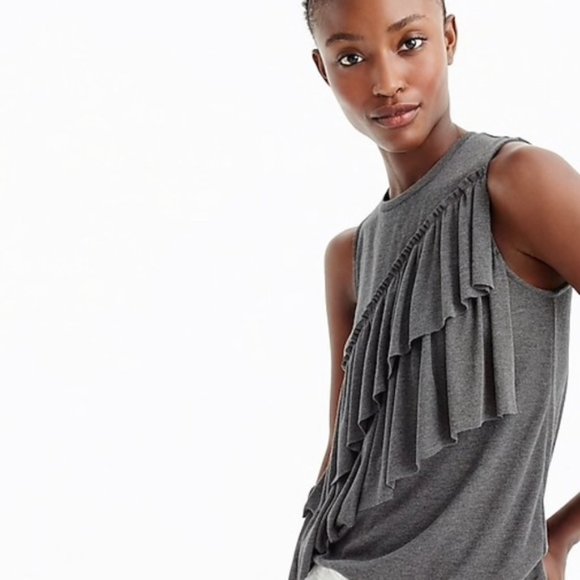 J. Crew Tops - EUC J. Crew Gray Drapey Oversized Double Ruffle Sleeveless Top Size Medium